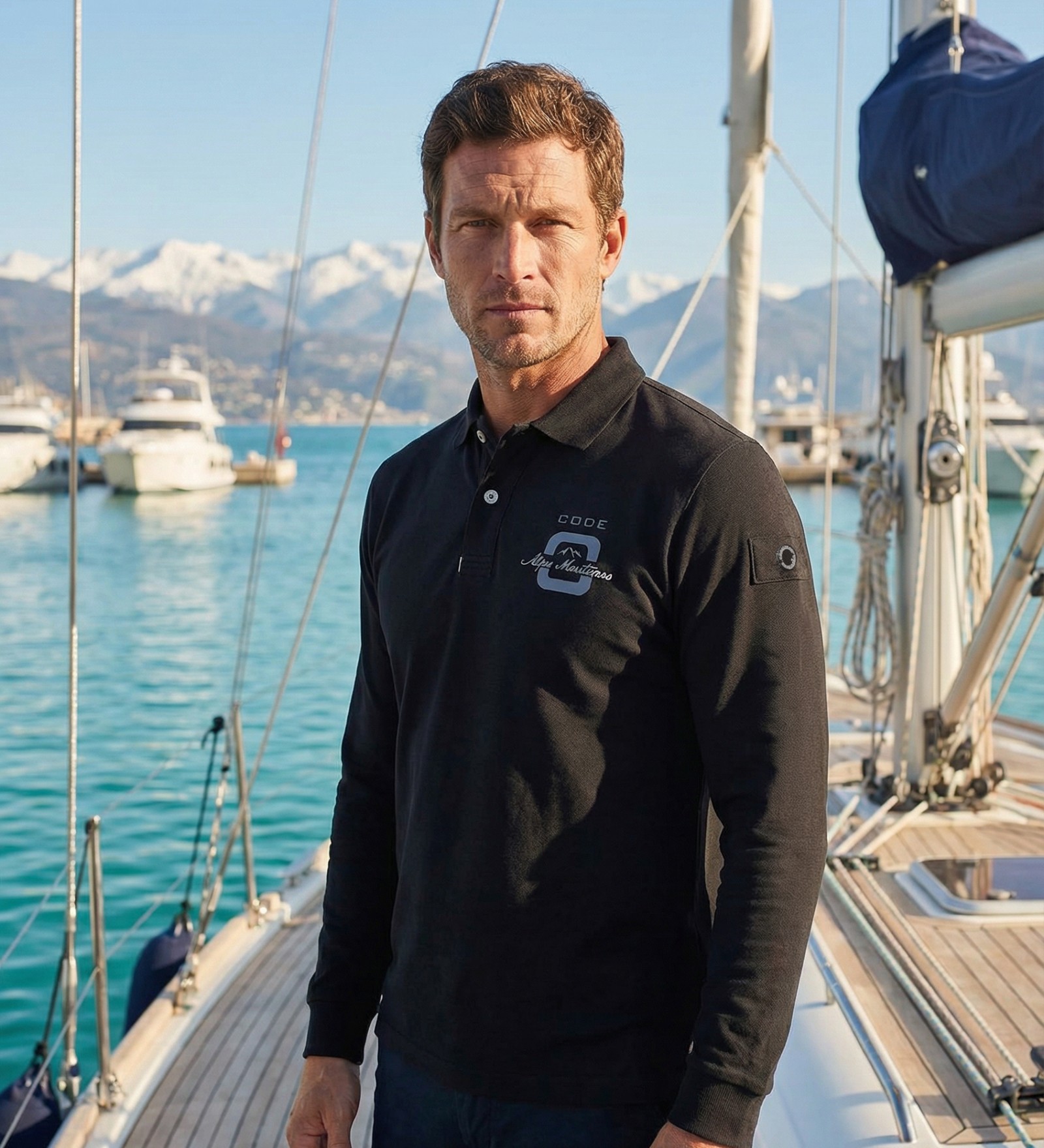 Long-Sleeve Polo Black for Men