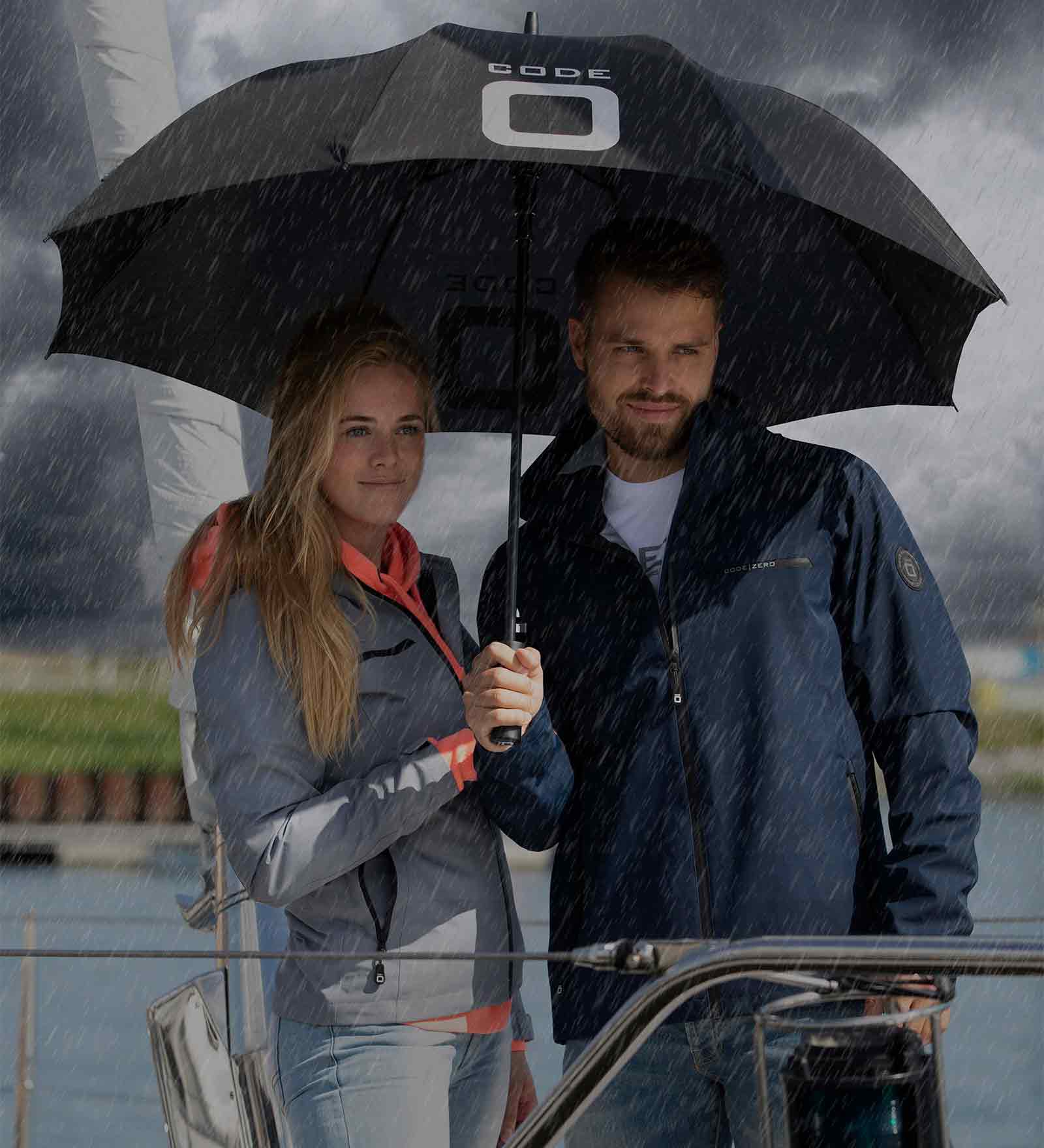 Two people under an umbrella