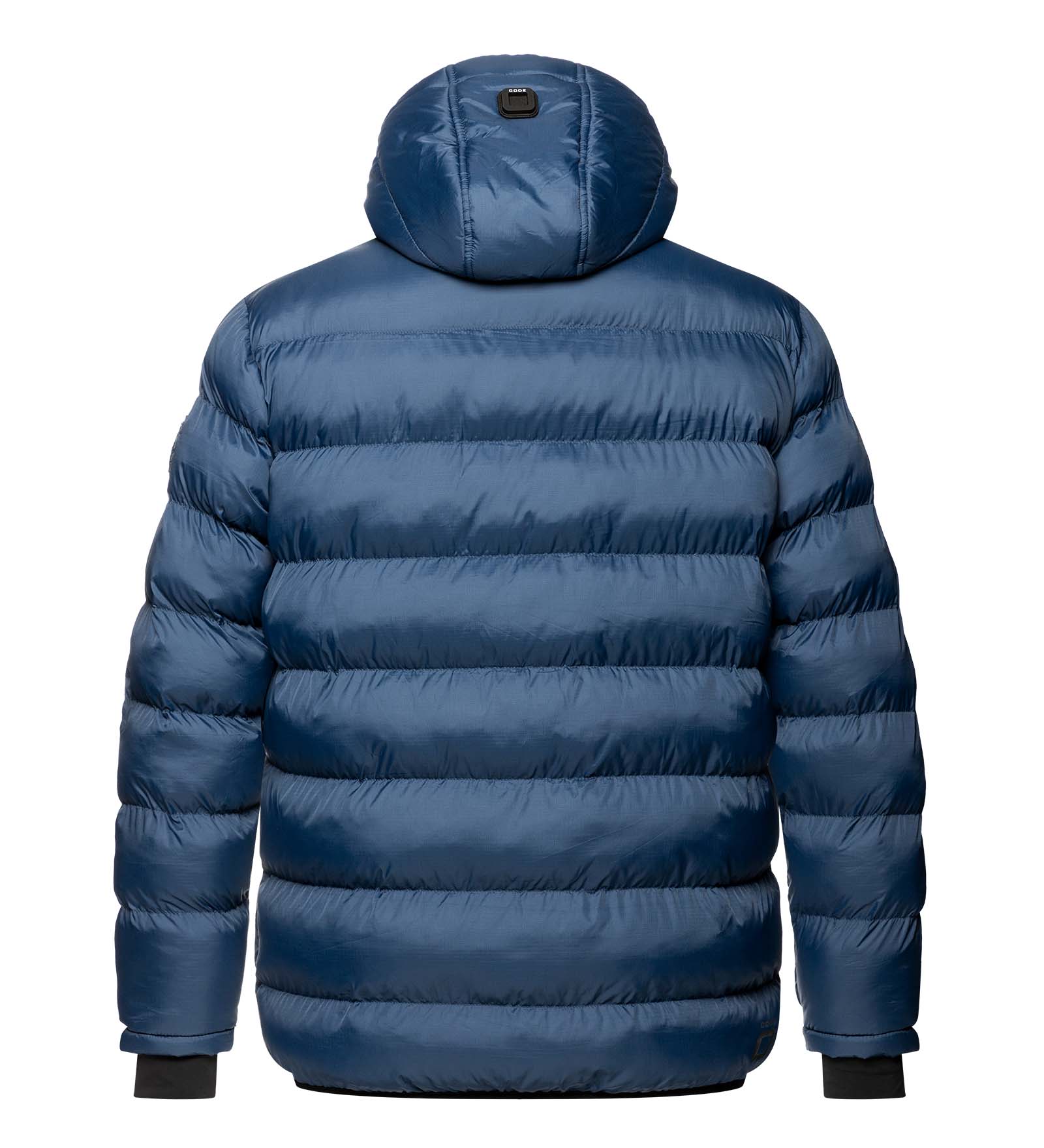 Water-repellent quilted down jacket in light wool with sailing patch