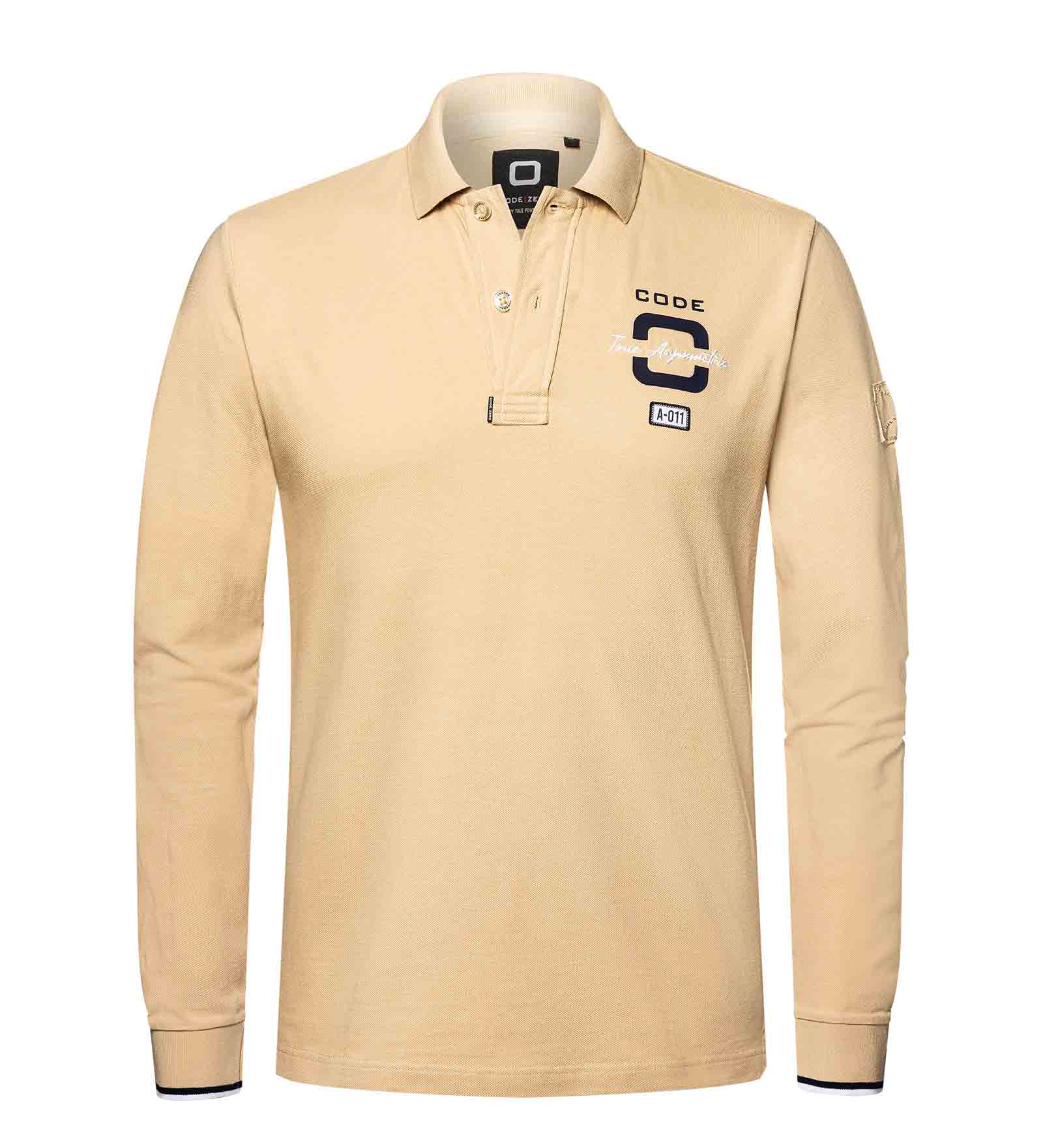 Beige long sleeve polo shirt