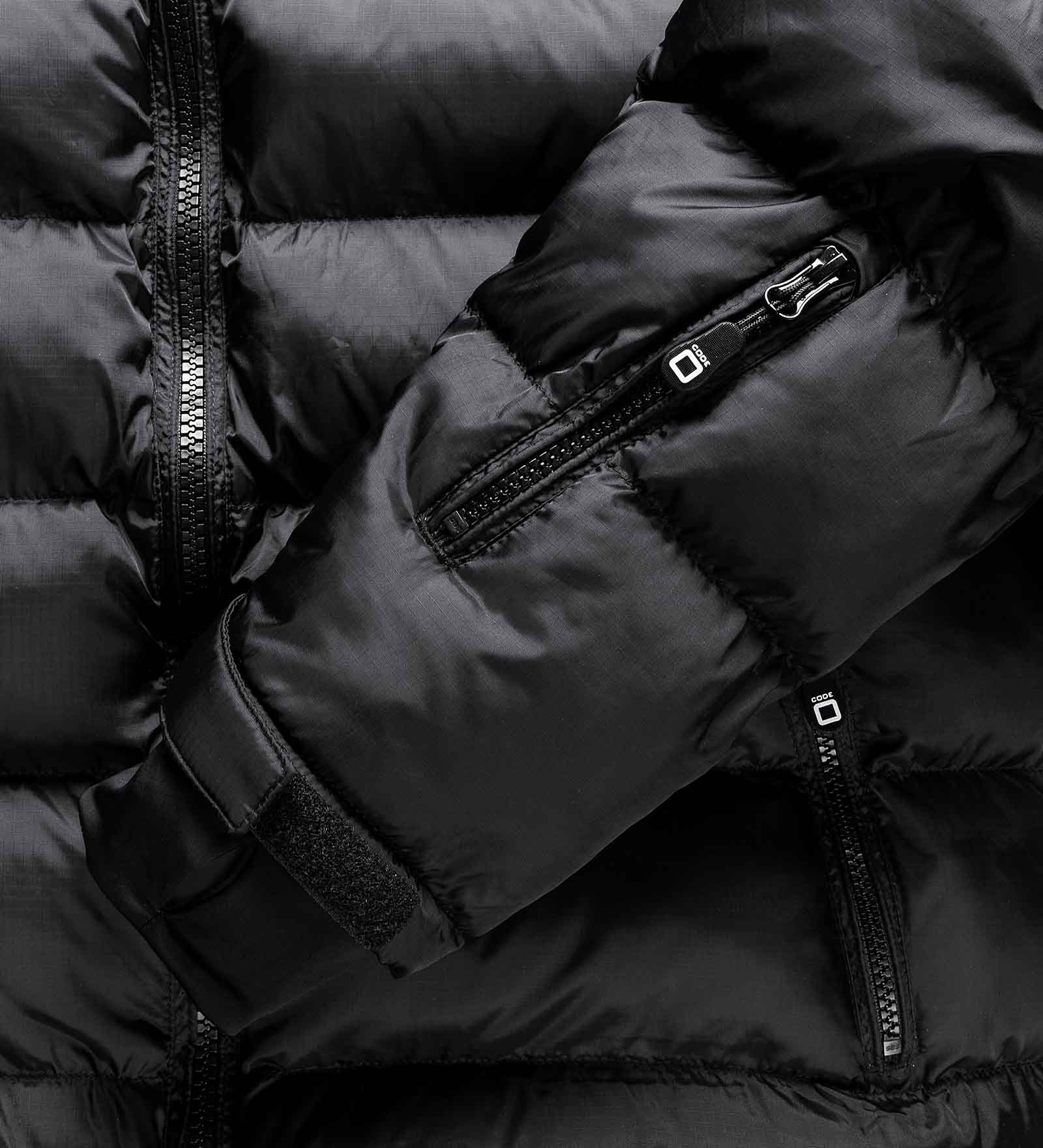 Black nylon down jacket