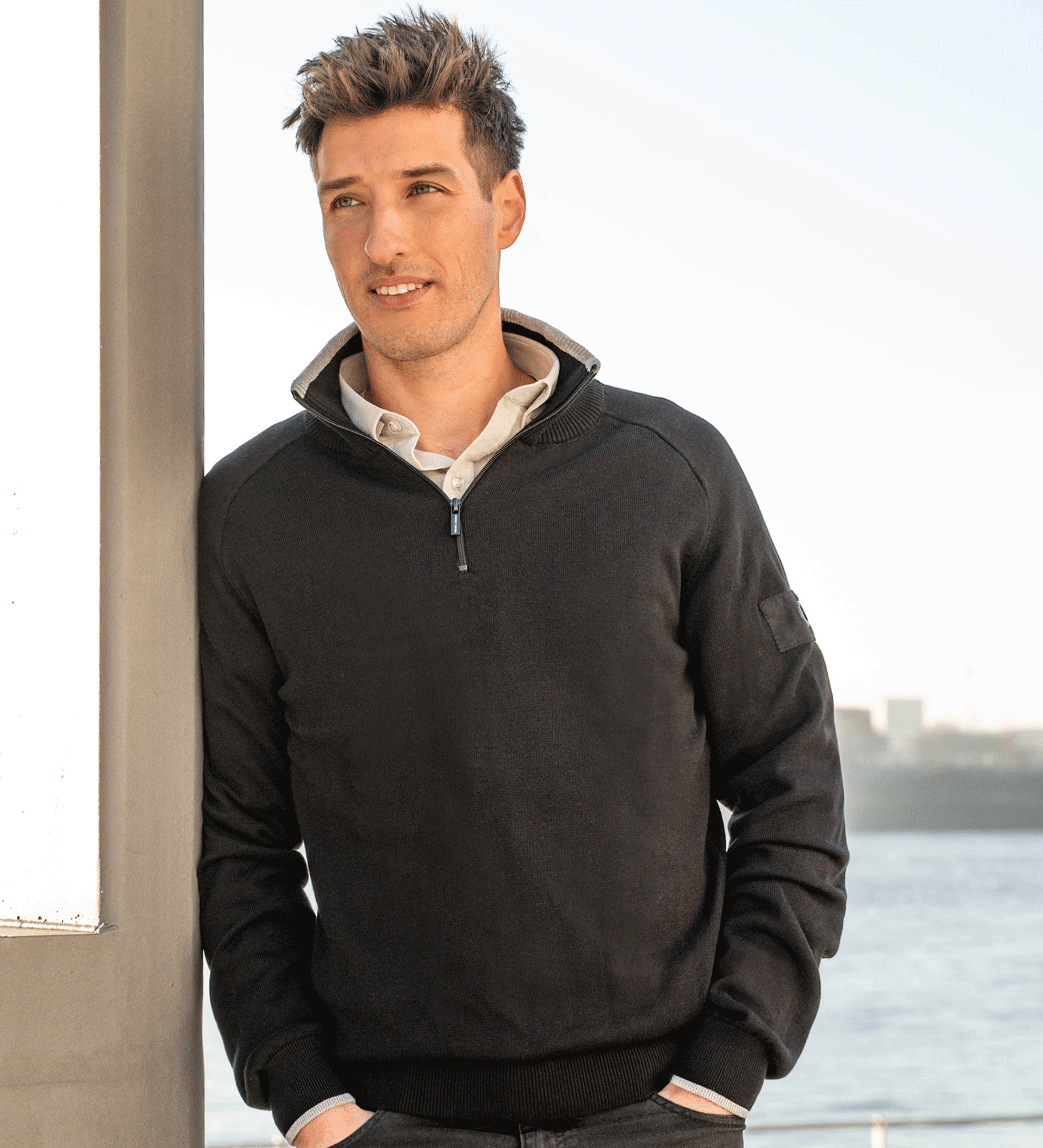 Jumper with half zip on model