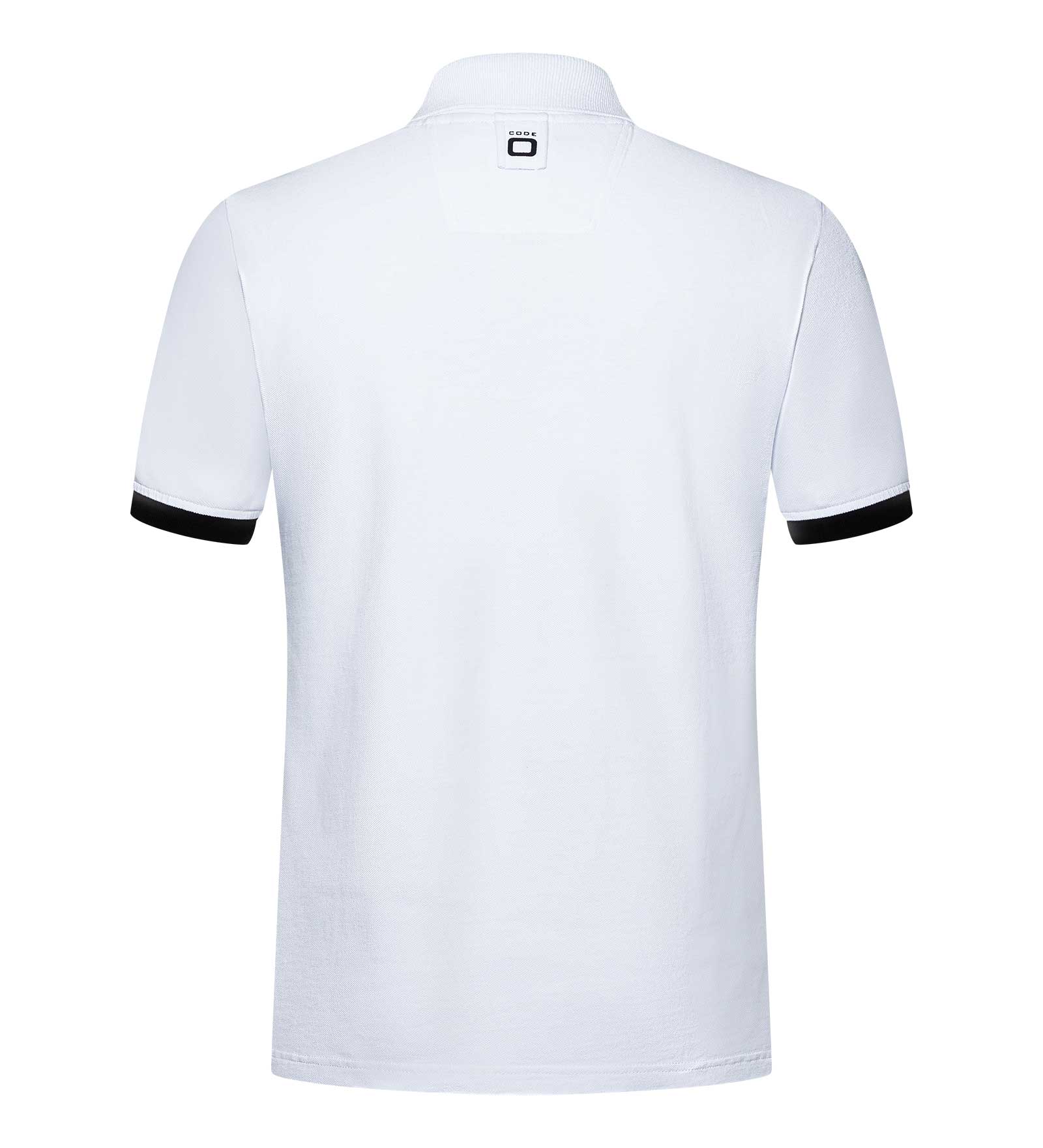 White polo shirt with black cuffs