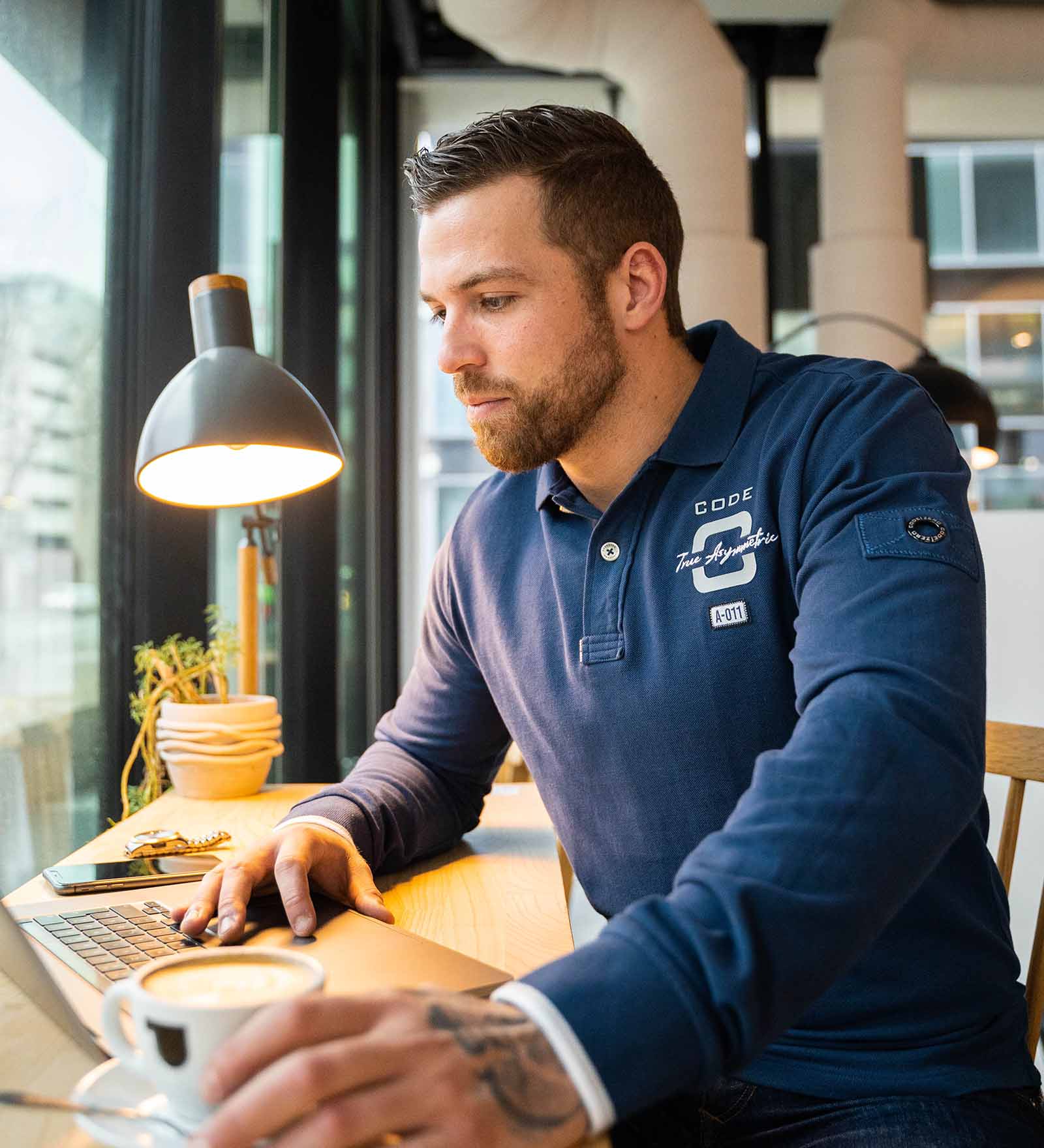 Long Sleeve Polo Shirt Men Signal