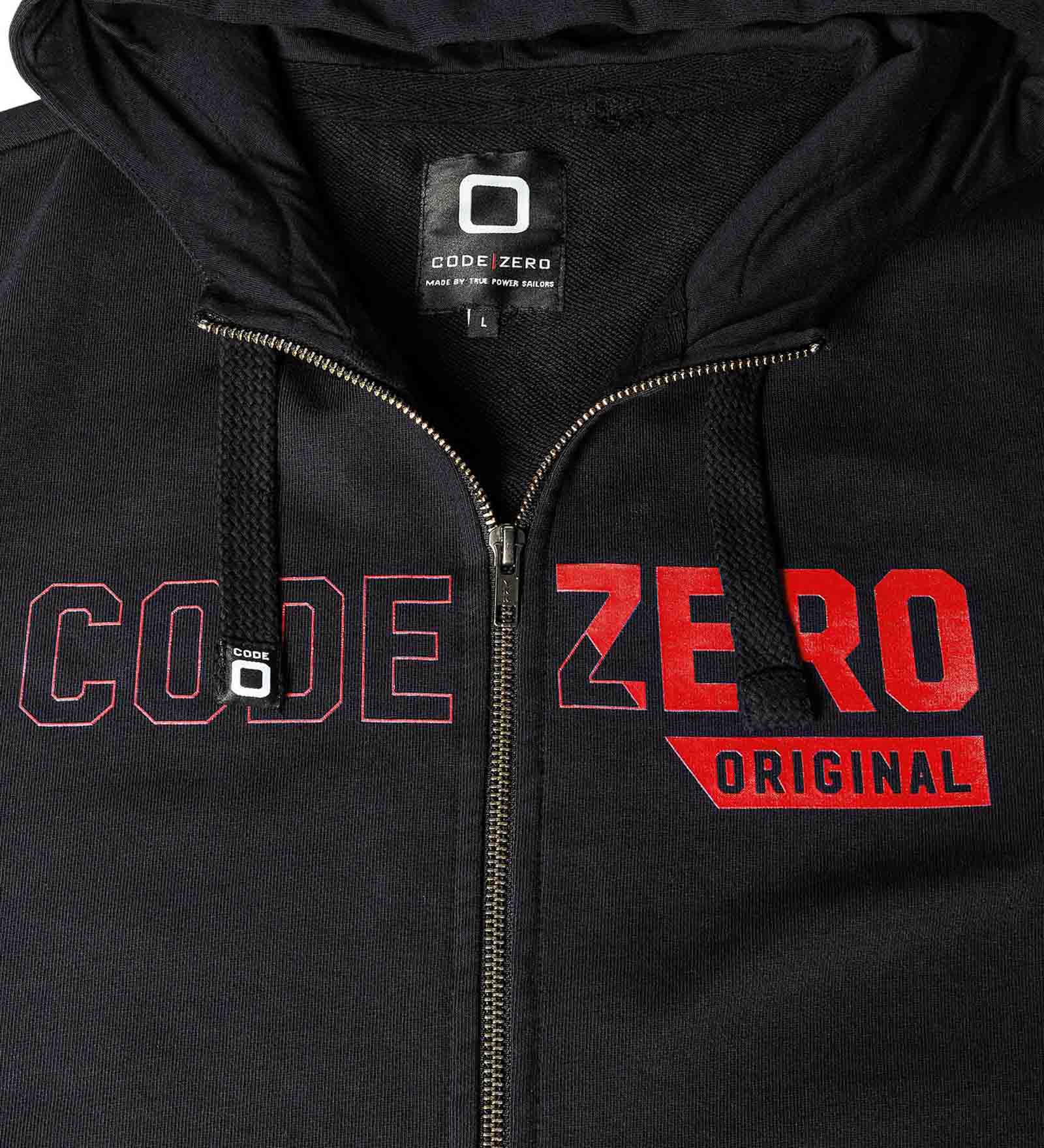 Red logo and a zip