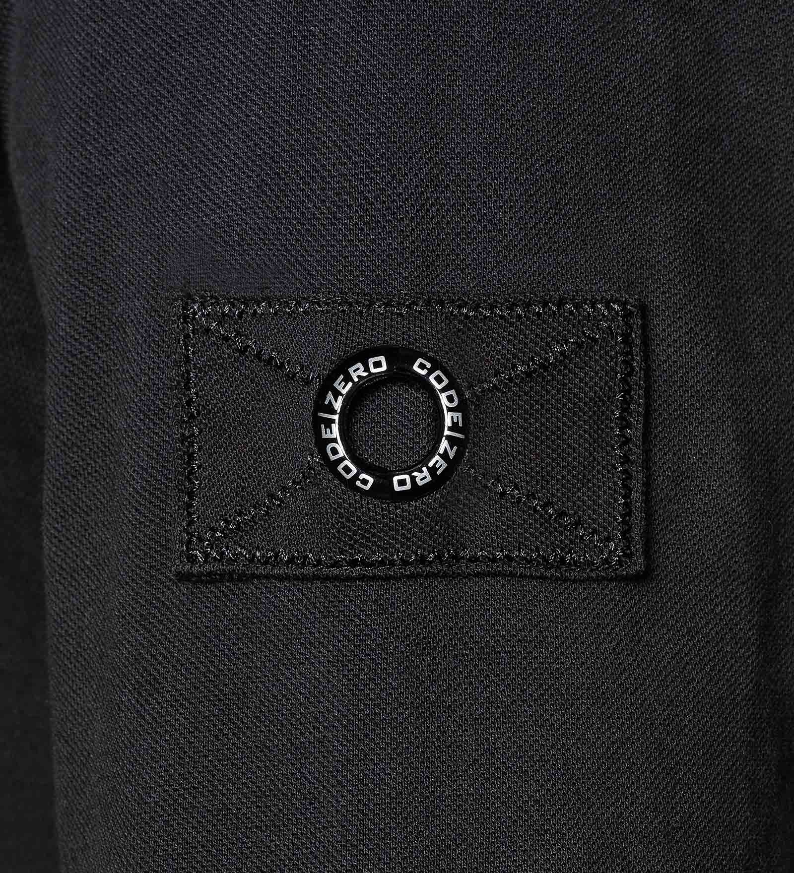 Detail of a black polo shirt