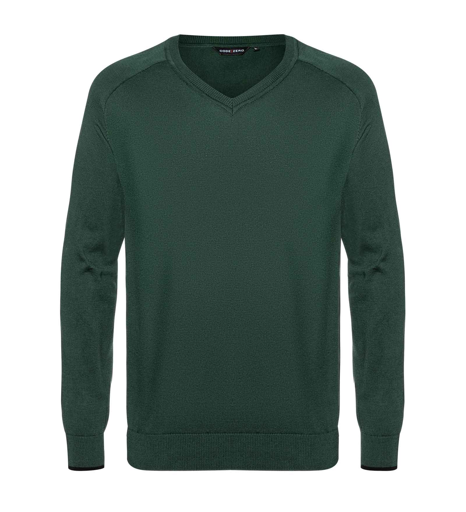 Green v neck jumper for men