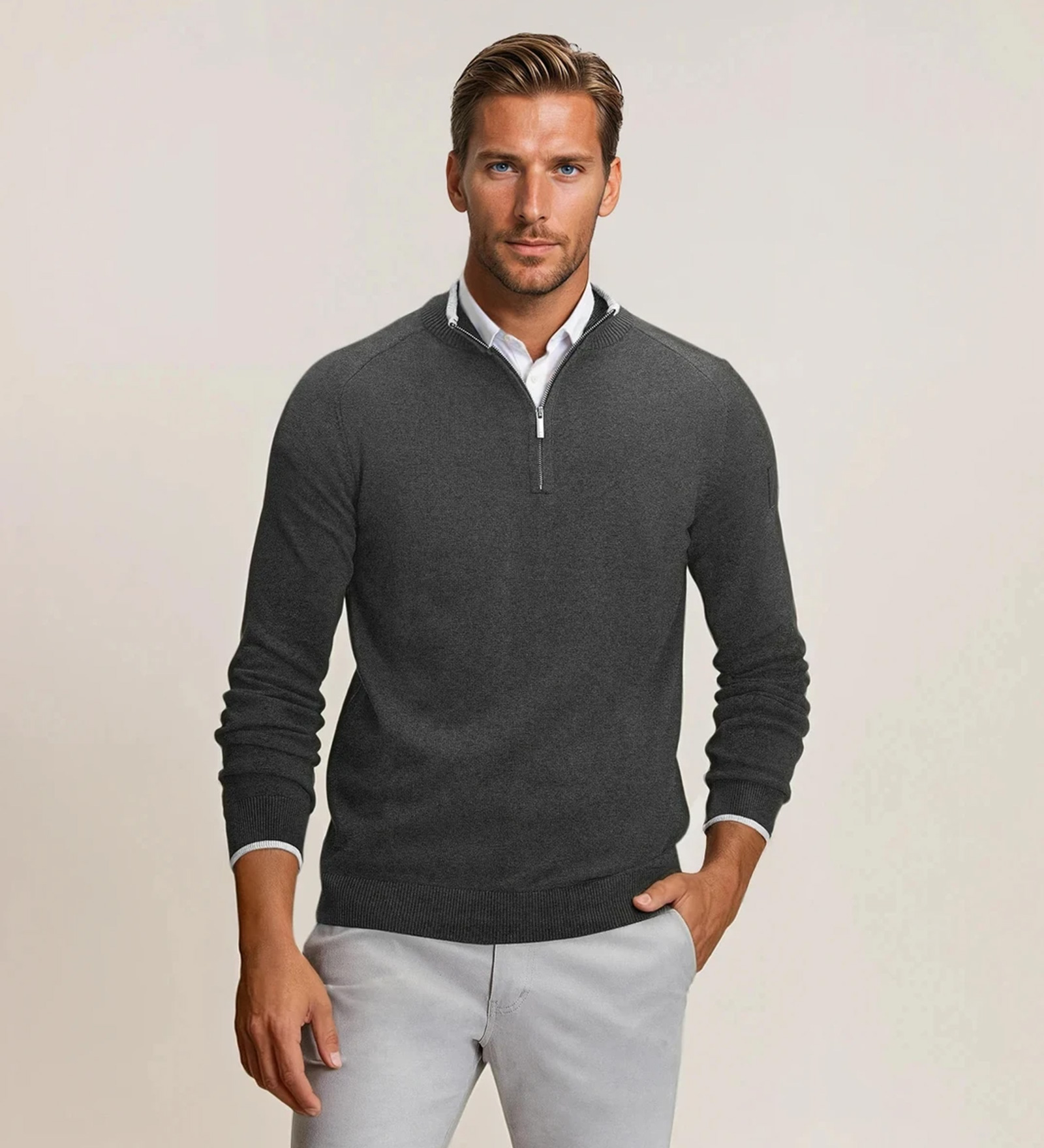 Maglione Da Uomo Mezza Zip Invernale, A Maglia Fine, Morbido, Motivo A Righe, Per Ufficio E Tempo Libero